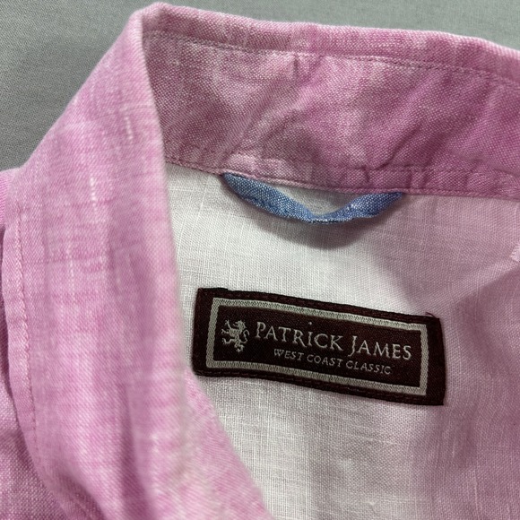 Patrick James Shirt Mens Large Pink Linen Button Up Classic Fit Casual - Picture 7 of 10